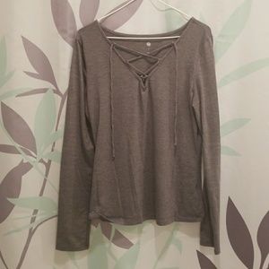 Lace Up Gray Long Sleeve
